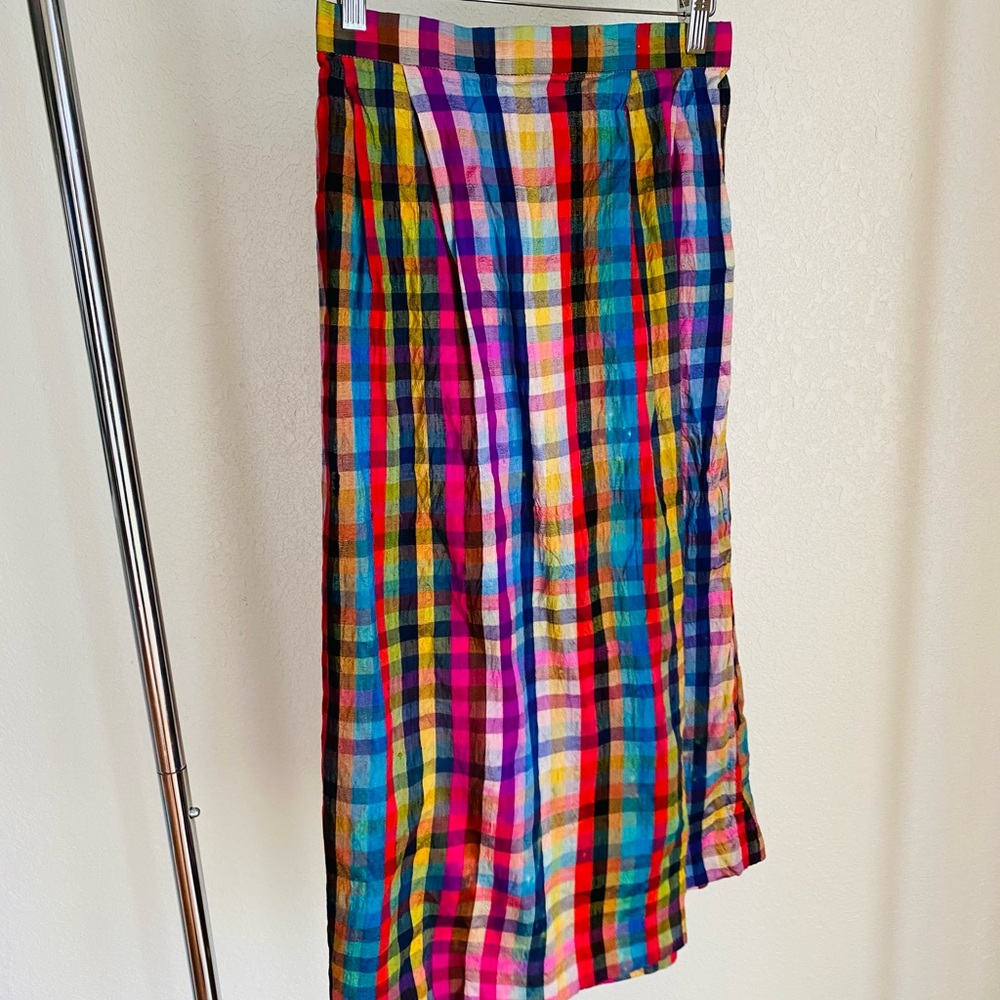 Vintage 70’s Retro Mod Handmade High Waisted Pleated Rainbow Long Skirt - Picture 5 of 7